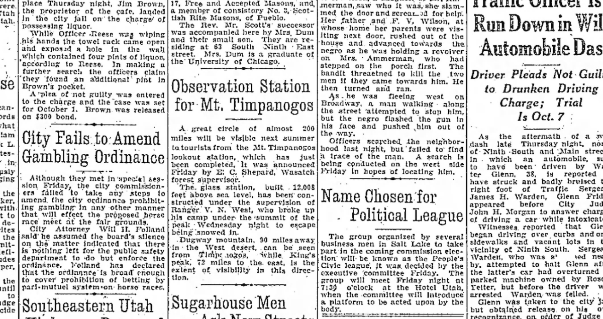 Screen cap of page of Salt Lake Telegram September 23, 1927.